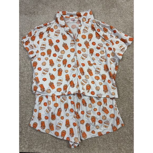 Celebrate It Other - Celebrate Pumpkin Spice Latte Pajama Set XL Short Sleeve Button Down Shorts PJs